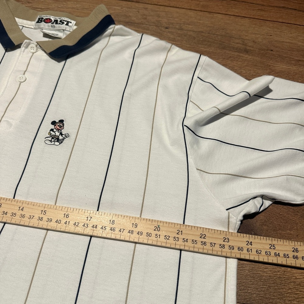 Vintage Boast White Pinstripe Mickey Mouse Polo Shirt Mens XL - Picture 5 of 6